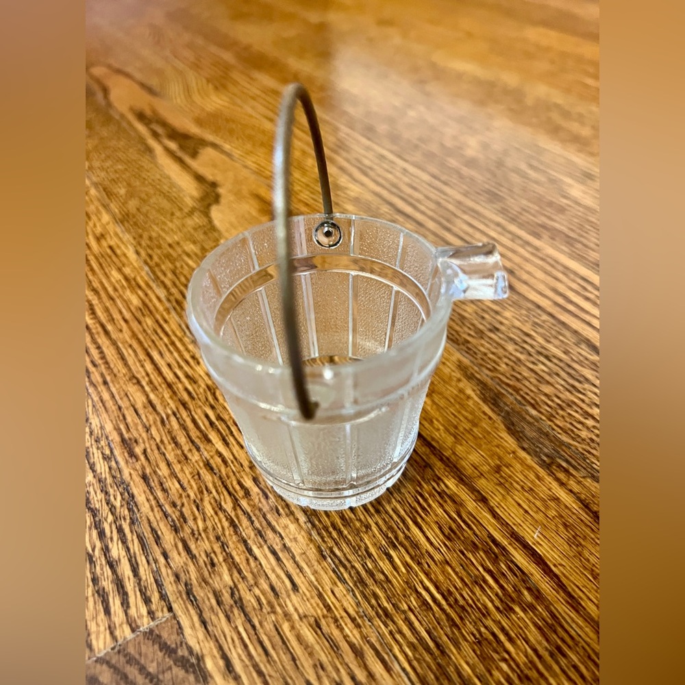 Vintage Hazel-Atlas Clear Glass Bucket Toothpick/Match Holder Ashtray w/ Handle